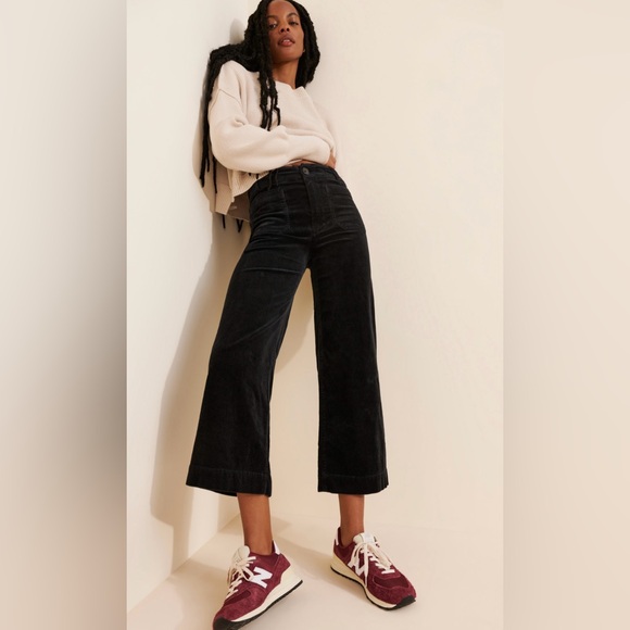 Maeve by Anthropologie Corduroy Crop Wide-leg Colette Pants Black Sz 20W - Picture 3 of 11